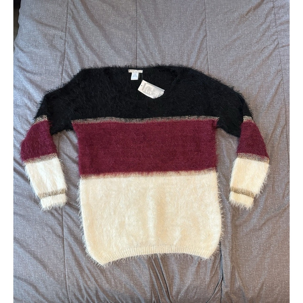 Alberto Makalit NWT Womens Fuzzy Eyelash Colorblock Sweater M Oversized Metallic